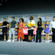 Director Chloé Zhao (second from left) with Marvel Studios president Kevin Feige and the cast of The Eternals at the 2019 San Diego Comic-Con.